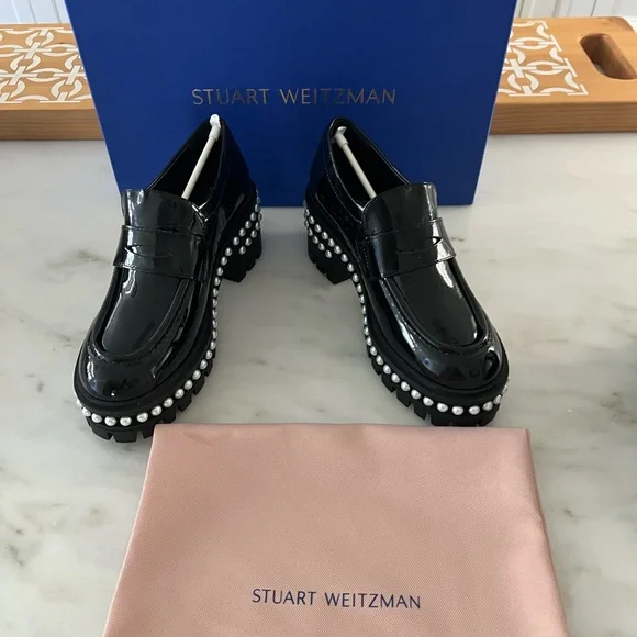 Stuart Weitzman SOHO PEARL LOAFER Black Pearl-Embellished Size 6 NWT - Picture 4 of 11